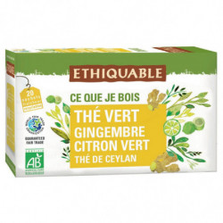 LOT DE 5 - ETHIQUABLE - Thé vert bio de ceylan Gingembre Citron Vert - boite de 20 Sachets