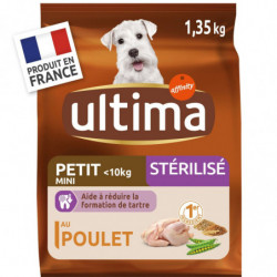 LOT DE 3 - ULTIMA - Croquettes Poulet Chien Mini Stérilisé - Paquet de 1,35 kg