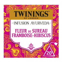 LOT DE 3 - TWININGS - Infusion Ayurveda Fleur De Sureau Framboise Hibiscus - boite de 20 sachets
