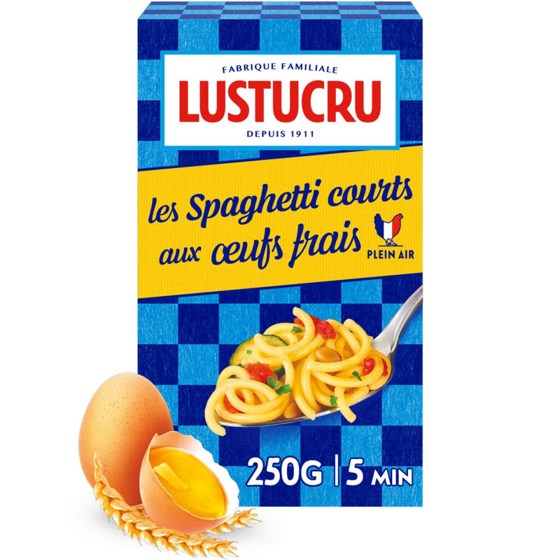LOT DE 5 - LUSTUCRU - Pâtes Aux Oeufs Frais Spaghetti Courts - boite de 250 g