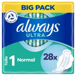 LOT DE 4 - ALWAYS - Ultra Normal Avec Ailettes Taille 1 - paquet de 28 serviettes hygiéniques