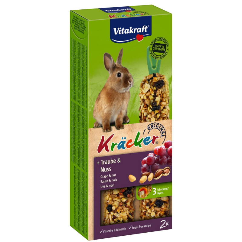 LOT DE 4 - VITAKRAFT - Kräcker Raisin Noix Friandises pour Lapins Nains - boite de 2 barres