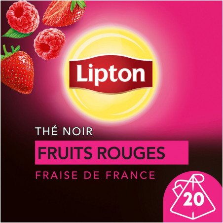 LOT DE 3 - LIPTON - Thé noir Fruits Rouges à la fraise de France - boite de 20 sachets