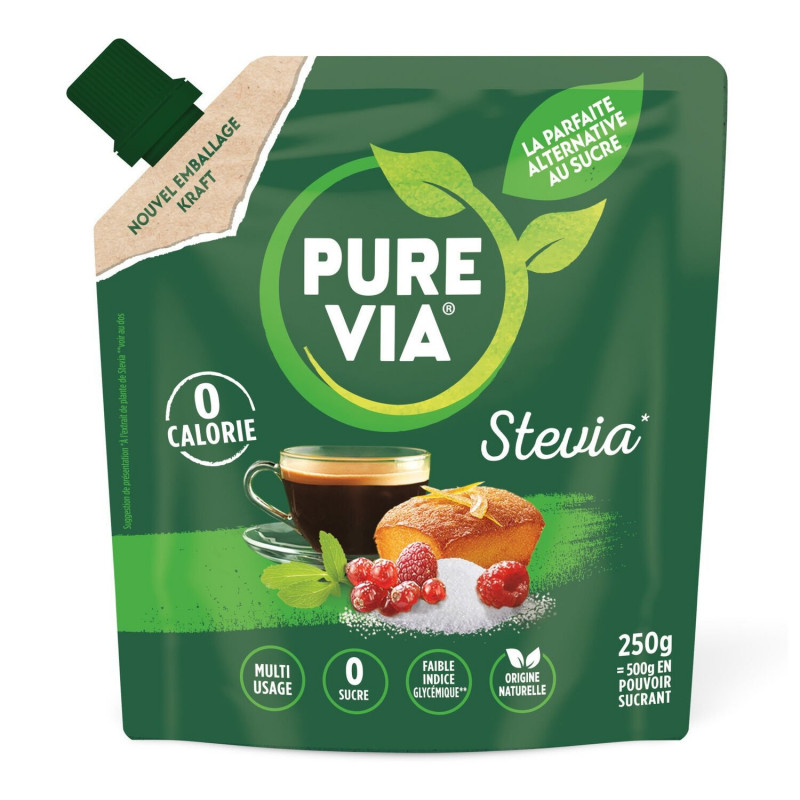 LOT DE 5 - PURE VIA - Edulcorant poudre Stévia - poche de 250 g