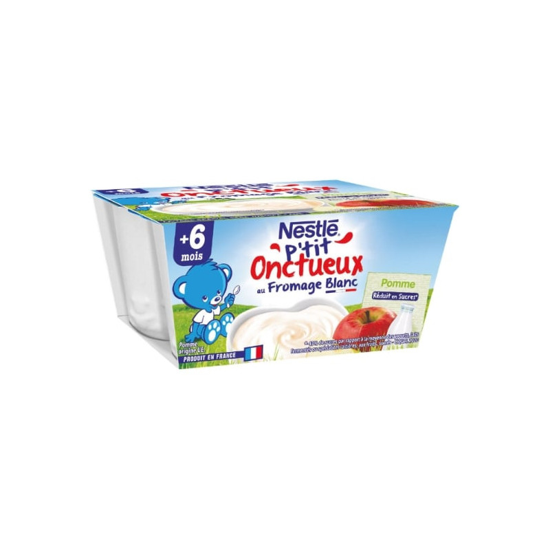 LOT DE 2 - NESTLE - P'tit Onctueux au fromage blanc Pomme Dessert bébé dés 6 mois - paquet de 4 pots de 100 g