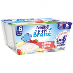 LOT DE 6 - NESTLE - P'tit Brassé Fraise banane Dessert bébé dés 6 mois - paquet de 4 pots de 90 g