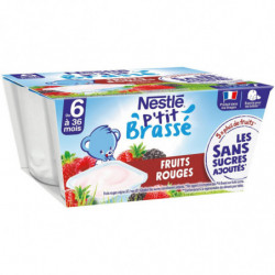 LOT DE 3 - NESTLE - P'tit Brassé Fruits rouges Dessert bébé dés 6 mois - paquet de 4 pots de 90 g