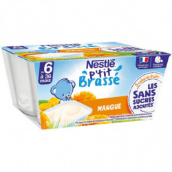 LOT DE 3 - NESTLE - P'tit Brassé Mangue Dessert bébé dés 6 mois - paquet de 4 pots de 90 g