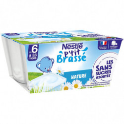 LOT DE 6 - NESTLE - P'tit Brassé Nature Dessert bébé dés 6 mois - paquet de 4 pots de 90 g