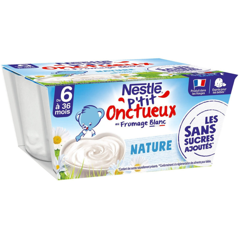 LOT DE 5 - NESTLE - P'tit Onctueux au fromage blanc Nature Dessert bébé dés 6 mois - paquet de 4 pots de 100 g
