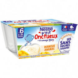 LOT DE 4 - NESTLE - P'tit Onctueux au fromage blanc Mangue Ananas Dessert bébé dés 6 mois - paquet de 4 pots de 100 g