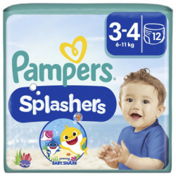 LOT DE 3 - PAMPERS - Splashers Baby Shark Taille 3-4 6kg-11kg Couches-Culottes de Bain Jetable - paquet de 12 couches de bain