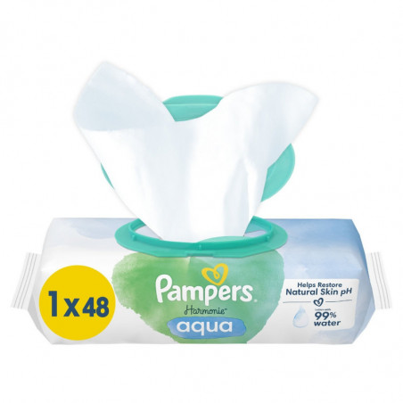 LOT DE 4 - PAMPERS - Aqua Harmonie Lingettes pour bébé au coton bio - paquet de 48 lingettes