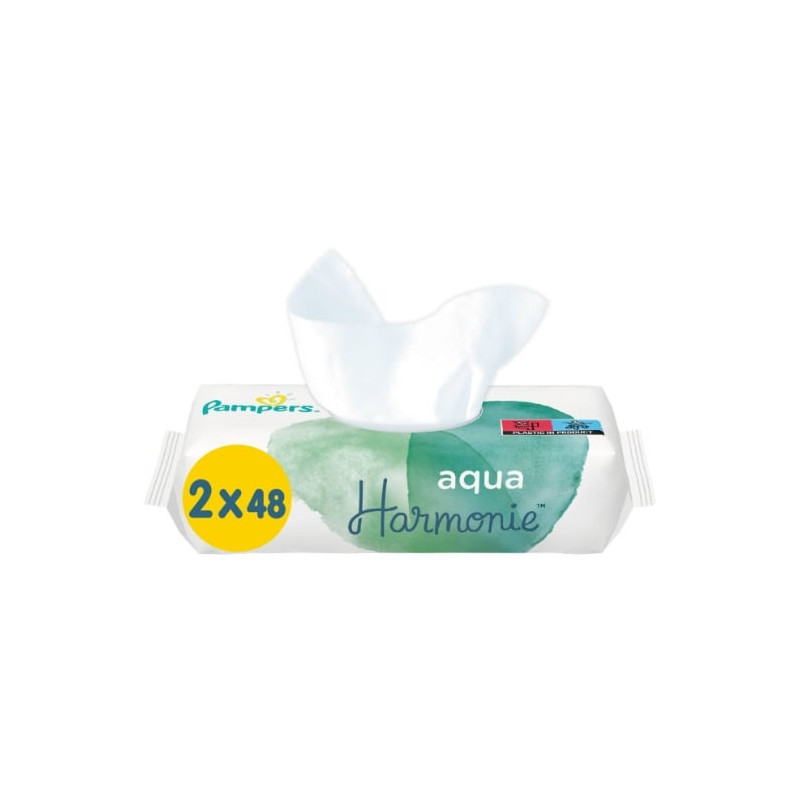 LOT DE 3 - PAMPERS - Aqua Harmonie Lingettes pour bébé au coton bio - paquet de 2 x 48 lingettes