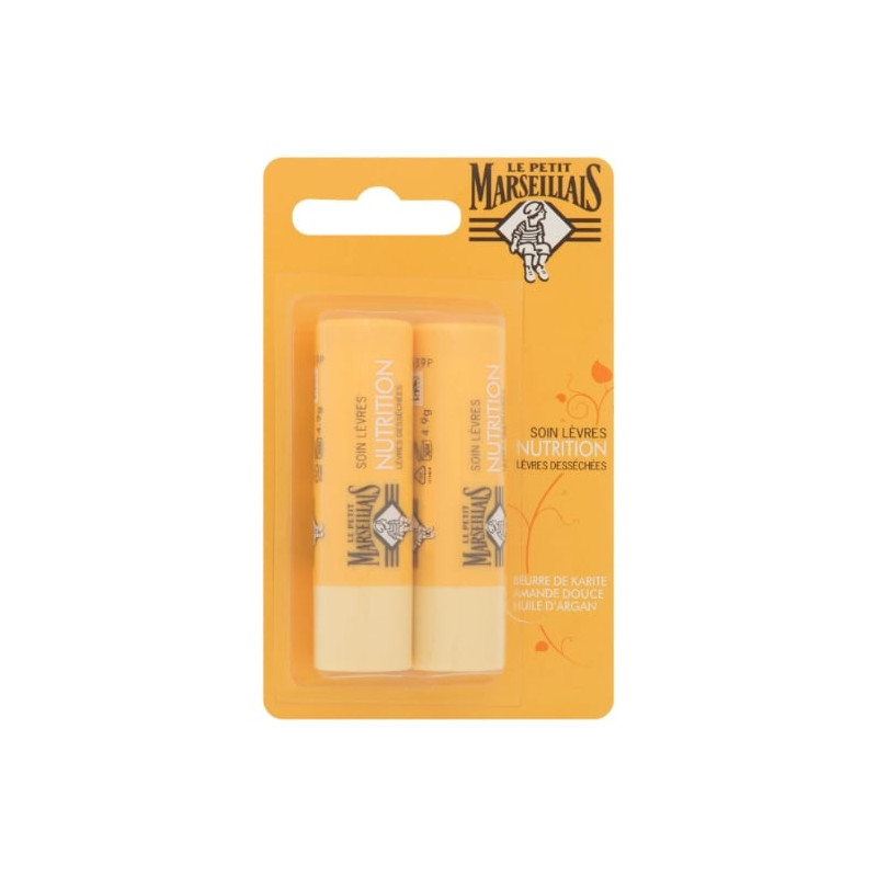 LOT DE 4 - LE PETIT MARSEILLAIS - Soin Lèvres Nutrition lèvres desséchées - paquet de 2 stick de 4,9 g