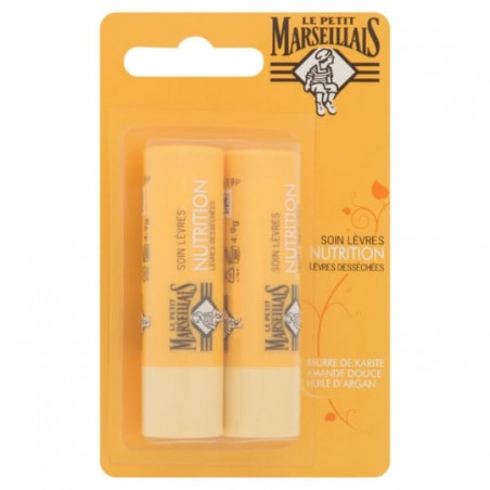 LOT DE 4 - LE PETIT MARSEILLAIS - Soin Lèvres Nutrition lèvres desséchées - paquet de 2 stick de 4,9 g