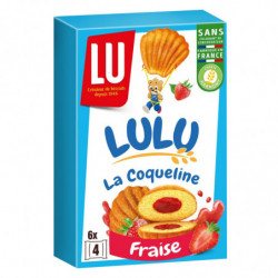LOT DE 6 - LU - Lulu La Coqueline Fraise Gâteaux fourrés à la fraise -  boîte de 6 sachets - 165 g