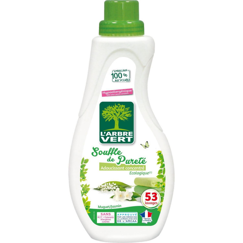 LOT DE 6 - L'ARBRE VERT - Adoucissant Souffle De Pureté Muguet Jasmin - 53 Lavages - 800 ml