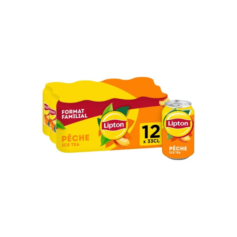 LOT DE 3 - LIPTON - Ice Tea Boisson au thé pêche - pack de 12 canettes de 33 cl