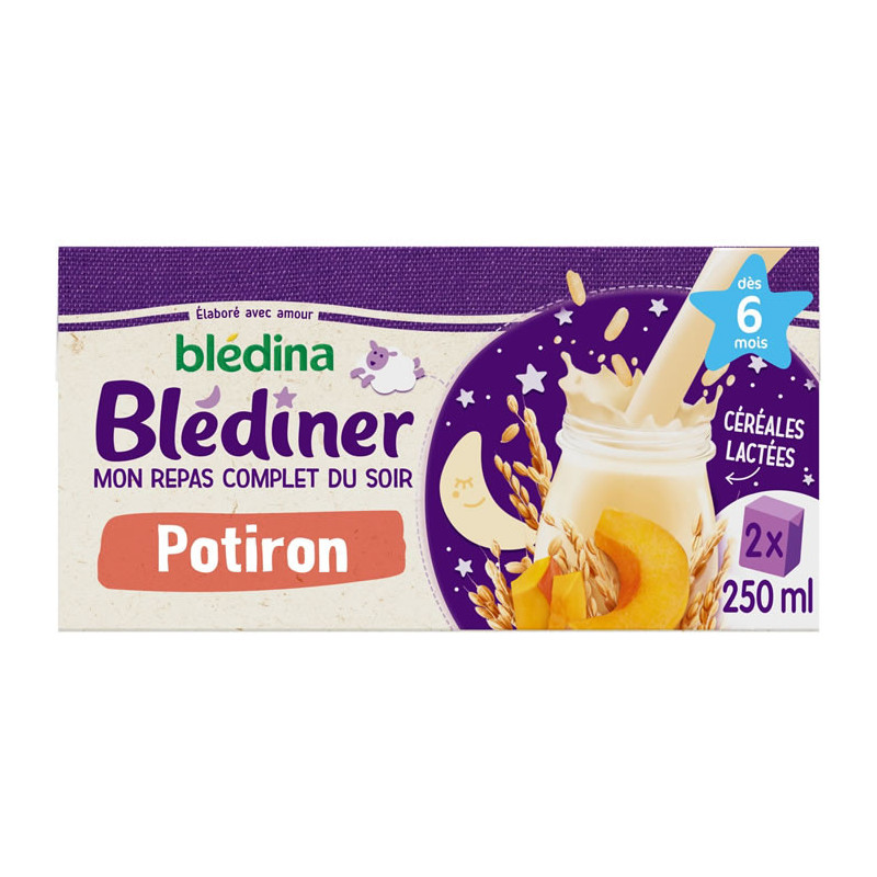 LOT DE 4 - BLEDINA - Blédîner Céréales lactées au Potiron dès 6 mois - pack de 2 x 250 ml