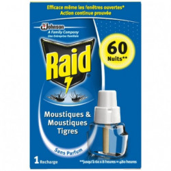 LOT DE 4 - RAID - Recharge Diffuseur électrique liquide anti-moustiques 60 Nuits Sans Parfum