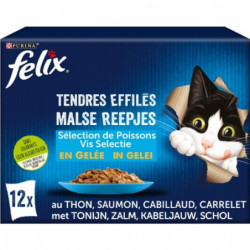 LOT DE 6 - FELIX - Pâtée pour chat en gelée effilés de saumon thon cabillaud carrelet - boite de 12 sachets de 85 g