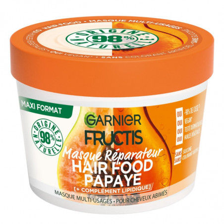 LOT DE 4 - FRUCTIS - Hair Food Papaye Masque Cheveux Hydratant - flacon de 390 ml