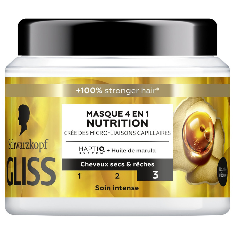 LOT DE 2 - SCHWARZKOPF - GLISS Masque 4en1 Nutrition pour Cheveux Secs et Rêches Soin cheveux Intense - pot de 400 ml