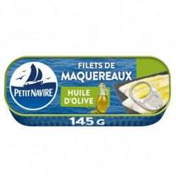PETIT NAVIRE - Filet de Maquereaux huile olive sans peau - boite de 145 g