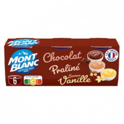 LOT DE 3 - MONT BLANC - Crème Dessert Multi Variétés Chocolat Vanille Praliné - 750 g