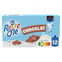 LOT DE 5 - MONT BLANC - Récré O'lé Crème dessert saveur Chocolat - paquet de 12 gourdes de 85 g