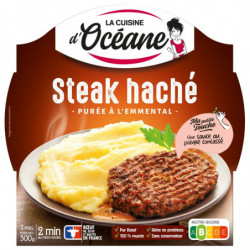 LOT DE 4 - LA CUISINE D'OCEANE - Steak Haché Charolais Purée Emmental Plat cuisiné - assiette de 300 g