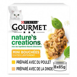 LOT DE 3 - PURINA GOURMET - Natures Creations Poulet Dinde Pâtée pour chat - paquet de 8 boites de 85 g
