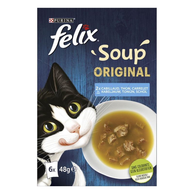 LOT DE 4 - FELIX - Original Soup Cabillaud Thon Soupe pour chat - paquet de 6 sachets de 48 g
