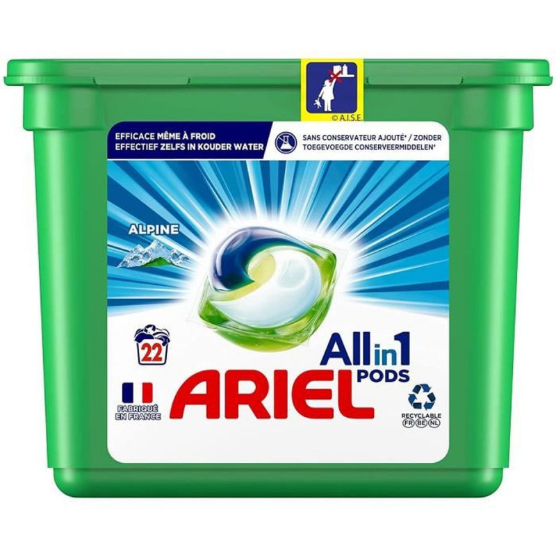 LOT DE 3 - ARIEL - Alpine Lessive Capsules Tout en 1  - sachet de 22 capsules
