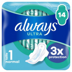 LOT DE 2 - ALWAYS - Ultra Normal Avec Ailettes Taille 1 - paquet de 14 serviettes hygiéniques