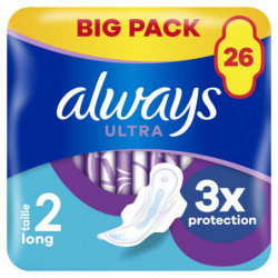 ALWAYS - Ultra Long Taille 2 Serviette Hygiénique avec Ailettes - paquet de 26 serviettes