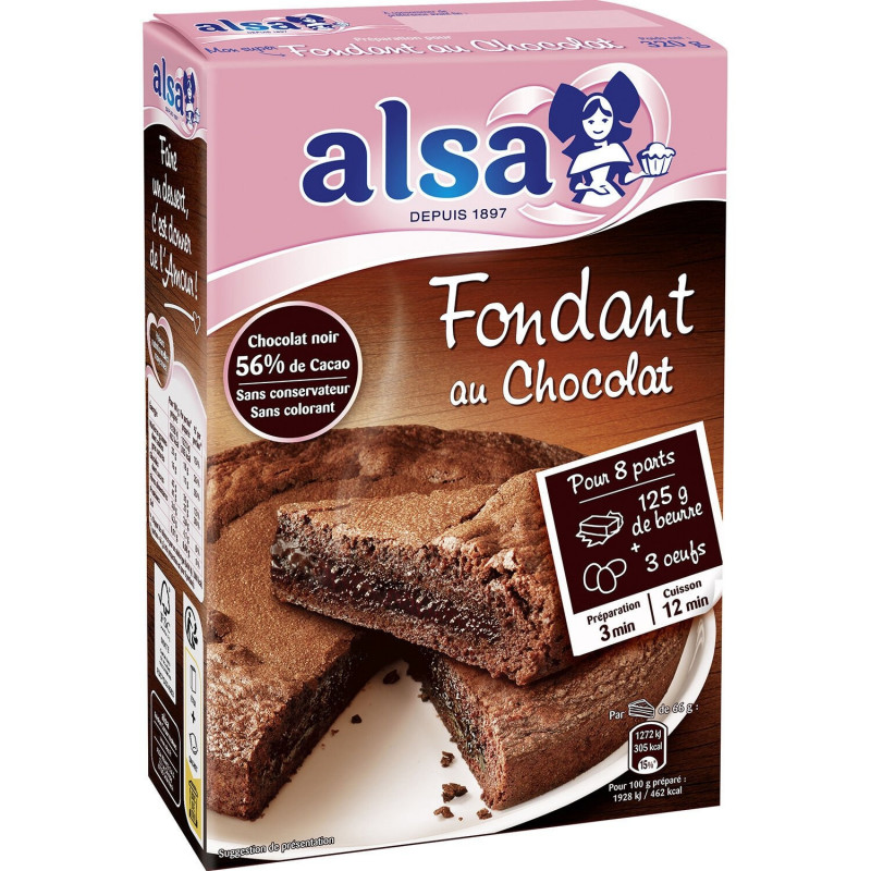 LOT DE 4 - ALSA - Préparation gâteau Fondant au chocolat - boite de 320 g