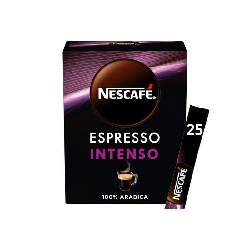 LOT DE 4 - NESCAFE - Espresso Intenso Café soluble 100% arabica 25 tasses - boite de 25 Sticks - 45 g
