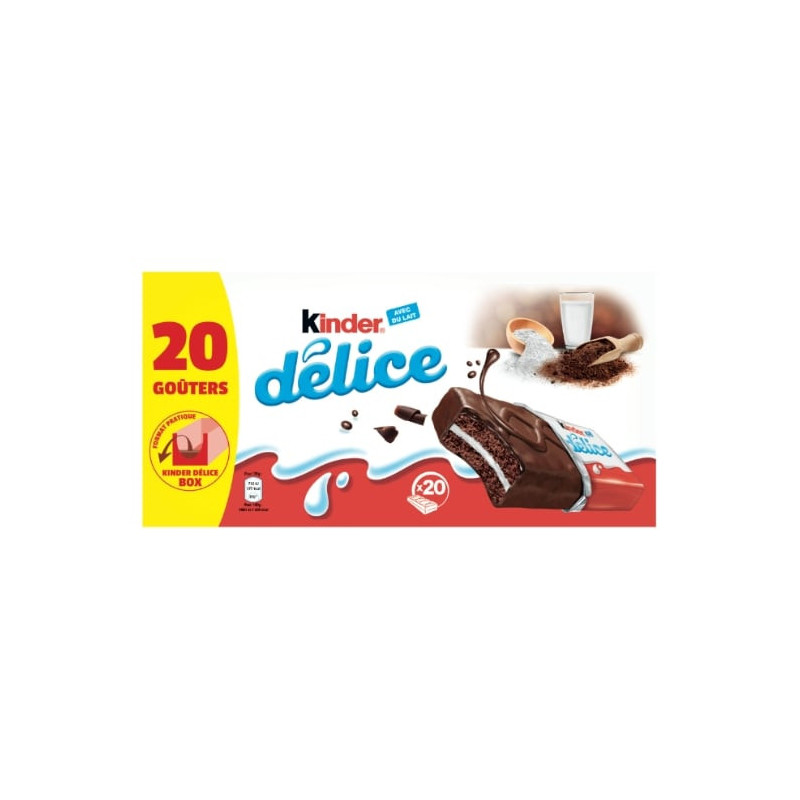 KINDER - Délice Petit gâteau enrobé au cacao et fourré au lait -  paquet de 20 - 780 g
