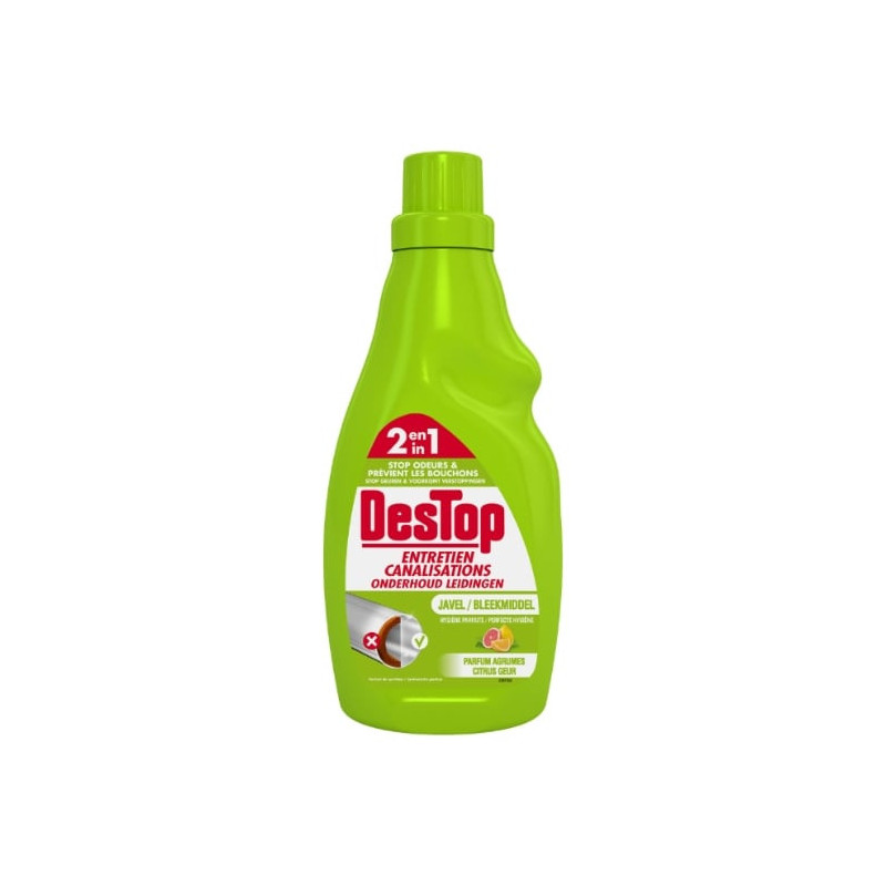 LOT DE 2 - DESTOP - Javel Fraîcheur Agrumes Gel Entretien Canalisation -  flacon de 750 ml