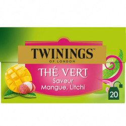 LOT DE 3 - TWININGS  - Thé Vert Mangue Litchi - 20 sachets - 30 g