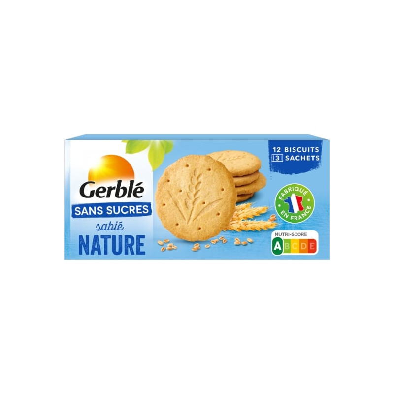 LOT DE 5 - GERBLE - Biscuit Sablé Nature Sans Sucres - boîte de 132 g