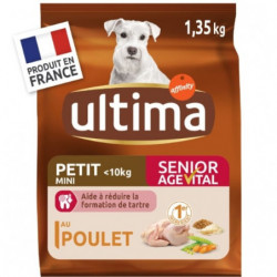 LOT DE 5 - ULTIMA - Croquettes Poulet Chien Mini Senior Agevital - Paquet de 1,35 kg