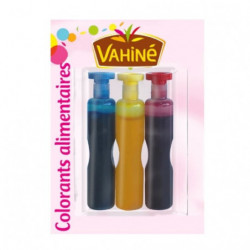 LOT DE 6 - VAHINE - Colorants alimentaires bleu/jaune/rouge - paquet de 3 tubes de 6 ml
