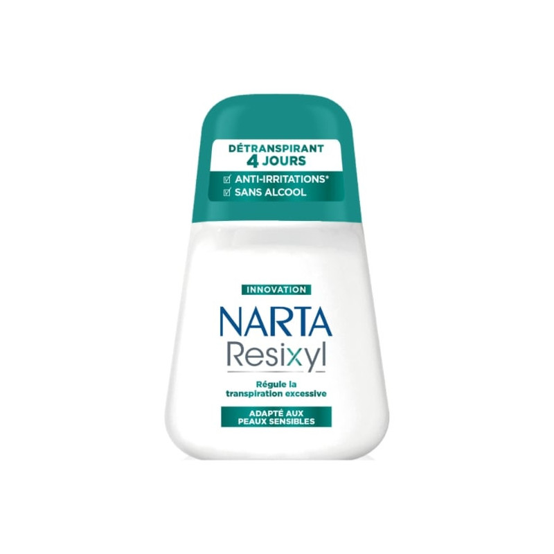 LOT DE 4 - NARTA - Resixyl Peaux Sensibles Déodorant Femme DéTranspirant 4 jours - roll-on de 50 ml