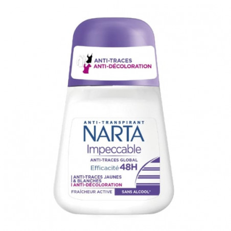 LOT DE 2 - NARTA - Impeccable Anti-Traces Global Déodorant Anti Transpirant Femme 48h - roll-on de 50 ml
