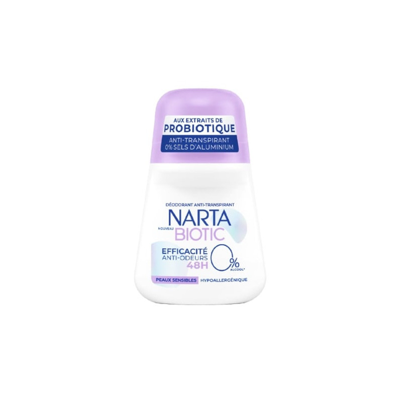 LOT DE 2 - NARTA - Biotic Efficacité Anti-Odeurs Peaux Sensibles 48h Deodorant Femme - roll-on de 50 ml