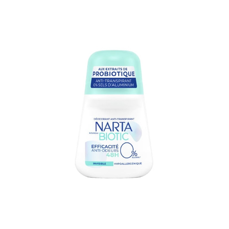 LOT DE 2 - NARTA - Biotic Efficacité Anti-Odeurs Invisible 48h Deodorant Femme - roll-on de 50 ml