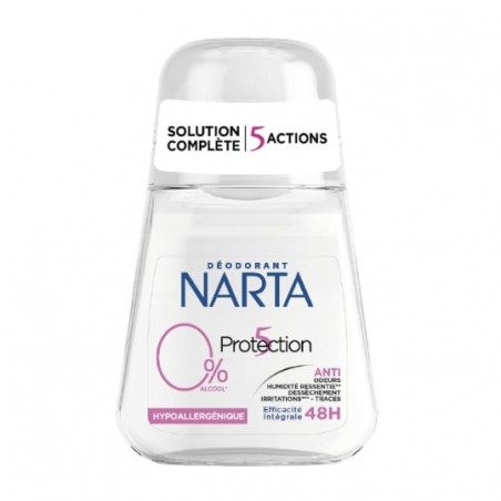 LOT DE 4 - NARTA - Protection 5 0% Déodorant Anti Transpirant Femme 48h - roll-on de 50 ml